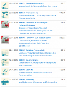 Screenshot: Auswahl einiger Archivthemen. 