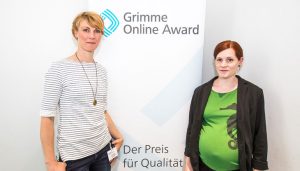 Nora Hespers und Rita Molzberger von "Was denkst du denn?" bei der Bekanntgabe der Nominierungen zum Grimme Online Award 2018. Foto: Rainer Keuenhof / Grimme-Institut