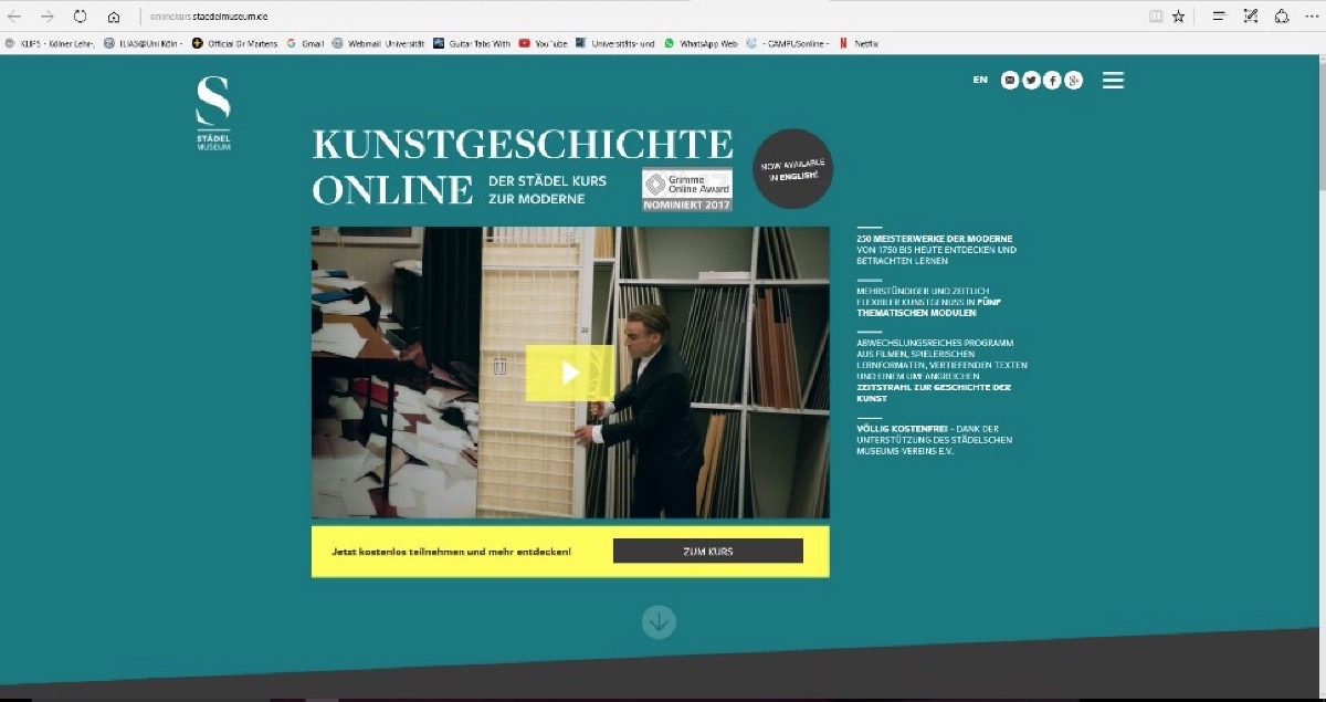 Screenshot: Die Website des interaktiven Onlinekurses zur Kunstgeschichte der Moderne