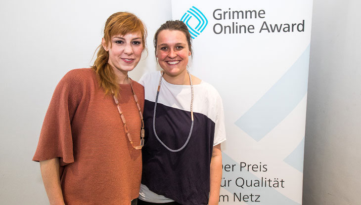 Eva Schulz und Hanne Bohmhammel von "Deutschland3000" bei der Bekanntgabe der Nominierungen zum Grimme Online Award 2018. Foto: Rainer Keuenhof / Grimme-Institut