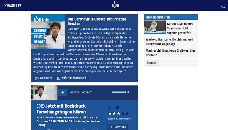 Screenshot: "Das Coronavirus-Update mit Christian Drosten"