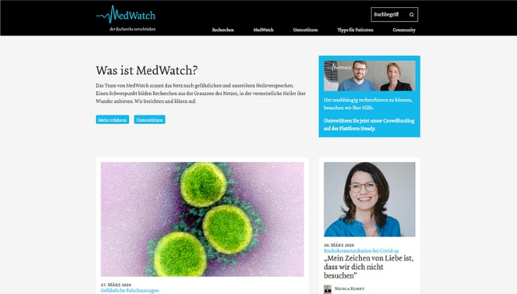 Screenshot der Titelseite von "MedWatch"