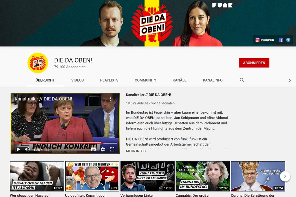 Screenshot des YouTube-Kanals "Die da oben!".