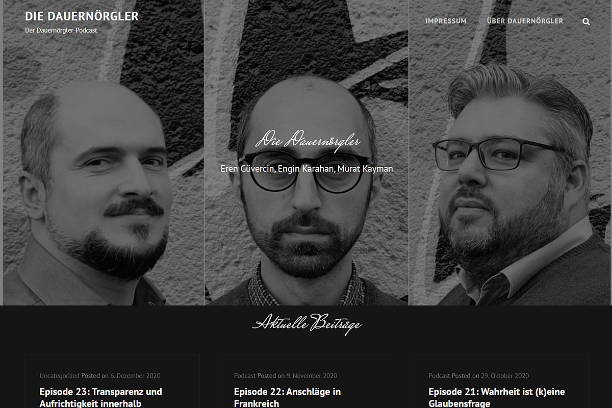 Screenshot der Website zum Podcast "Die Dauernörgler".