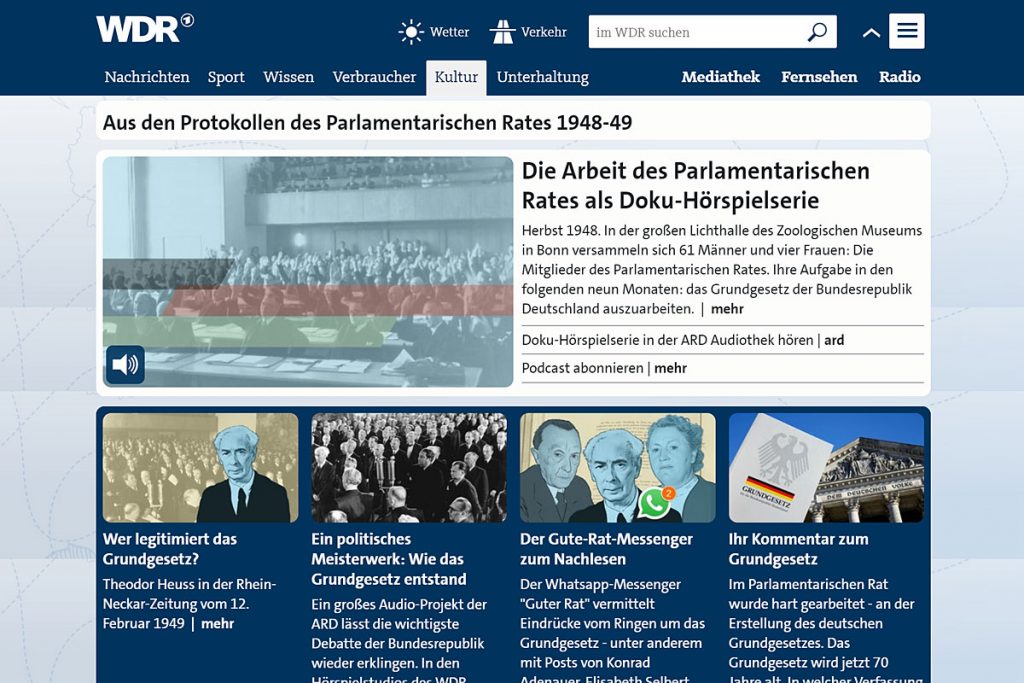 Screenshot des WDR-Angebotes "Guter Rat – Ringen um das Grundgesetz".
