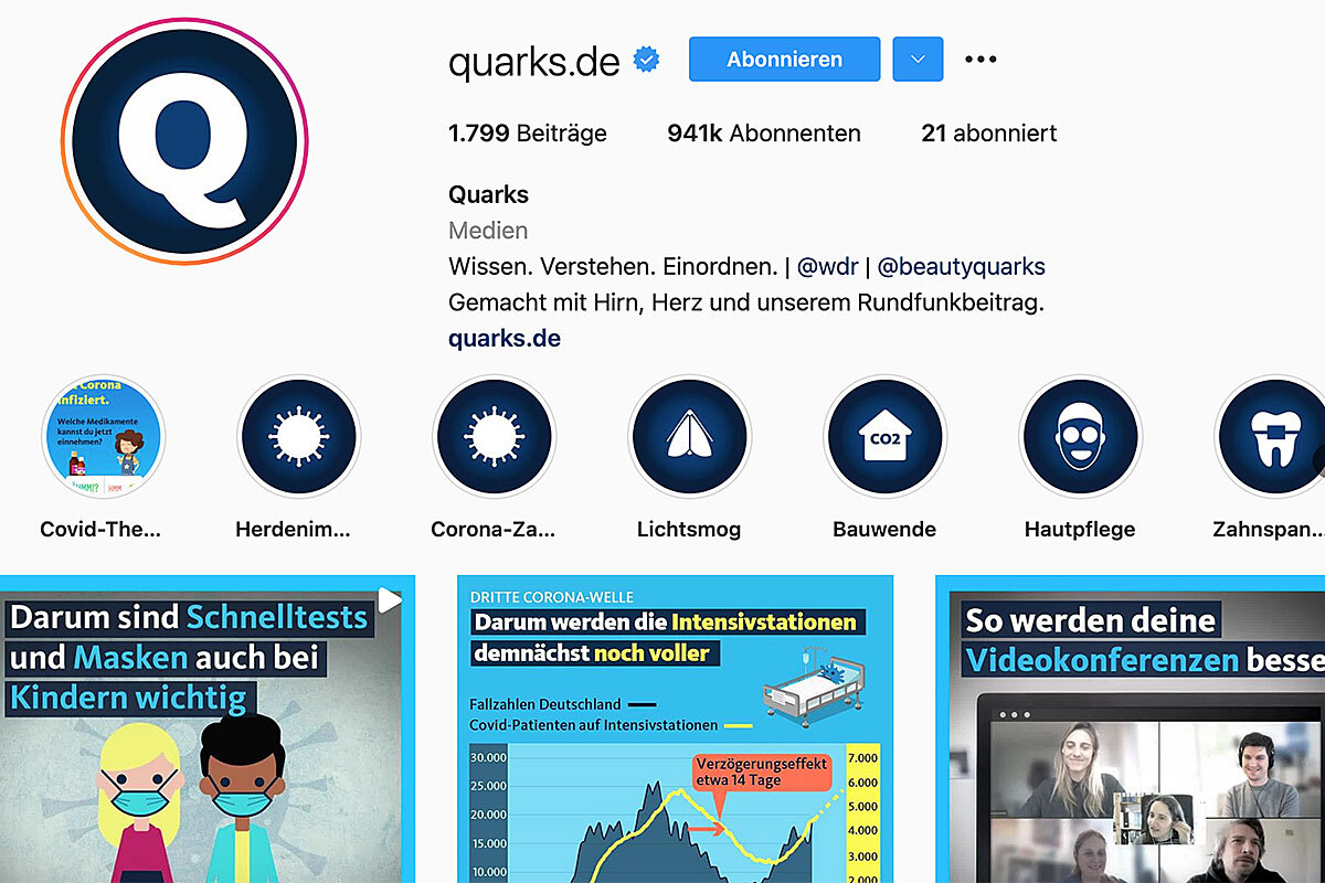 Screenshot "Quarks auf Instagram"