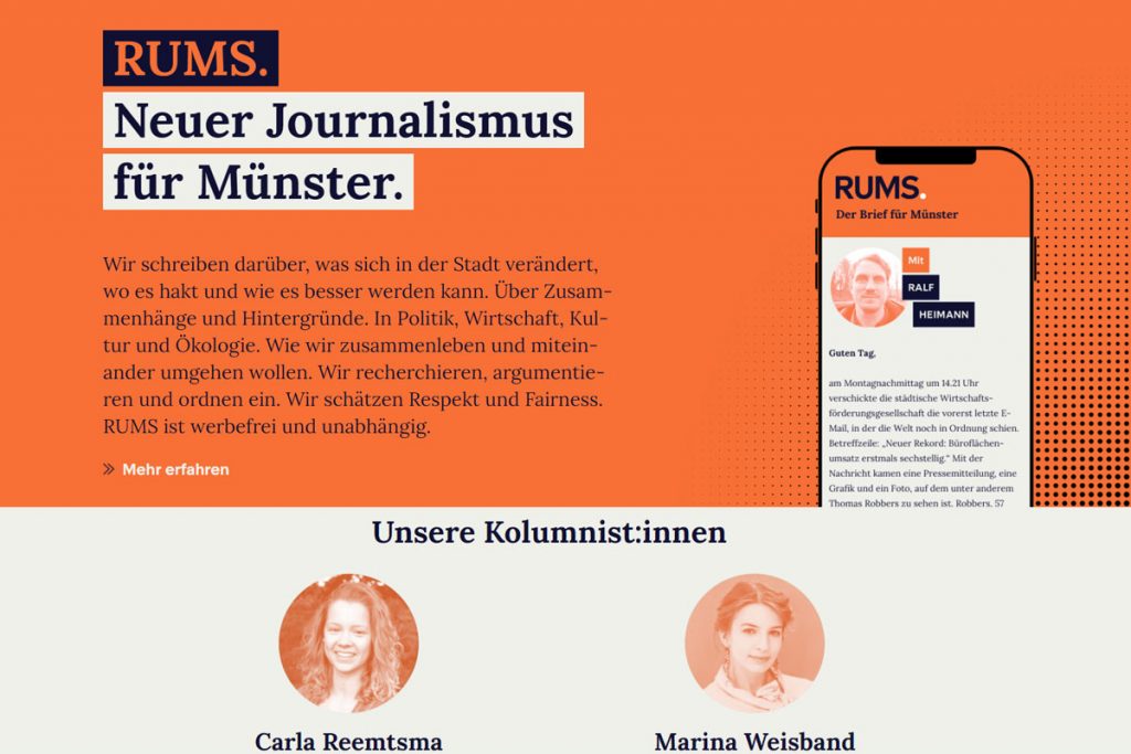 Screenshot des Lokalangebotes für Münster "RUMS".
