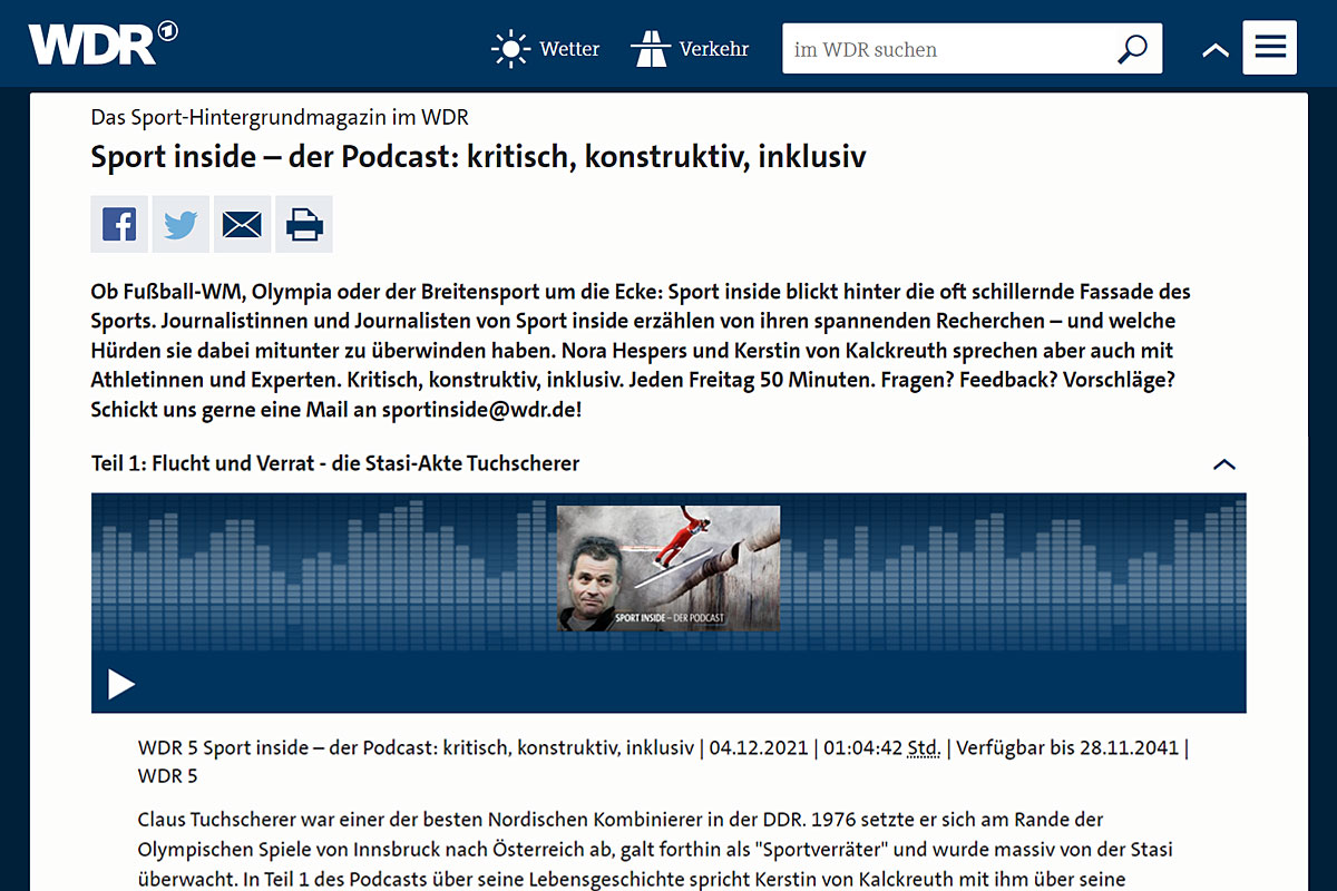 Screenshot der Website von "Sport inside - Der Podcast".
