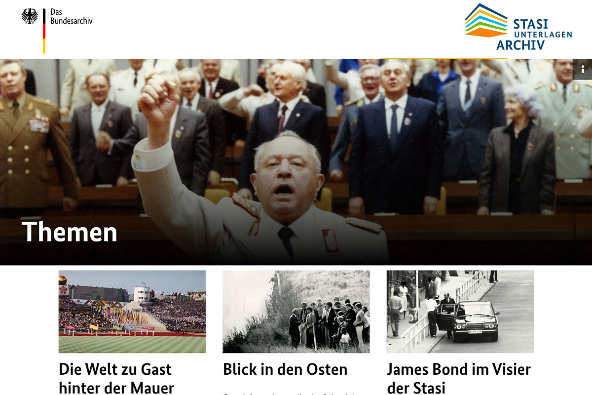 Screenshots der Themen-Dossiers de Stasi-Unterlagen-Archivs.