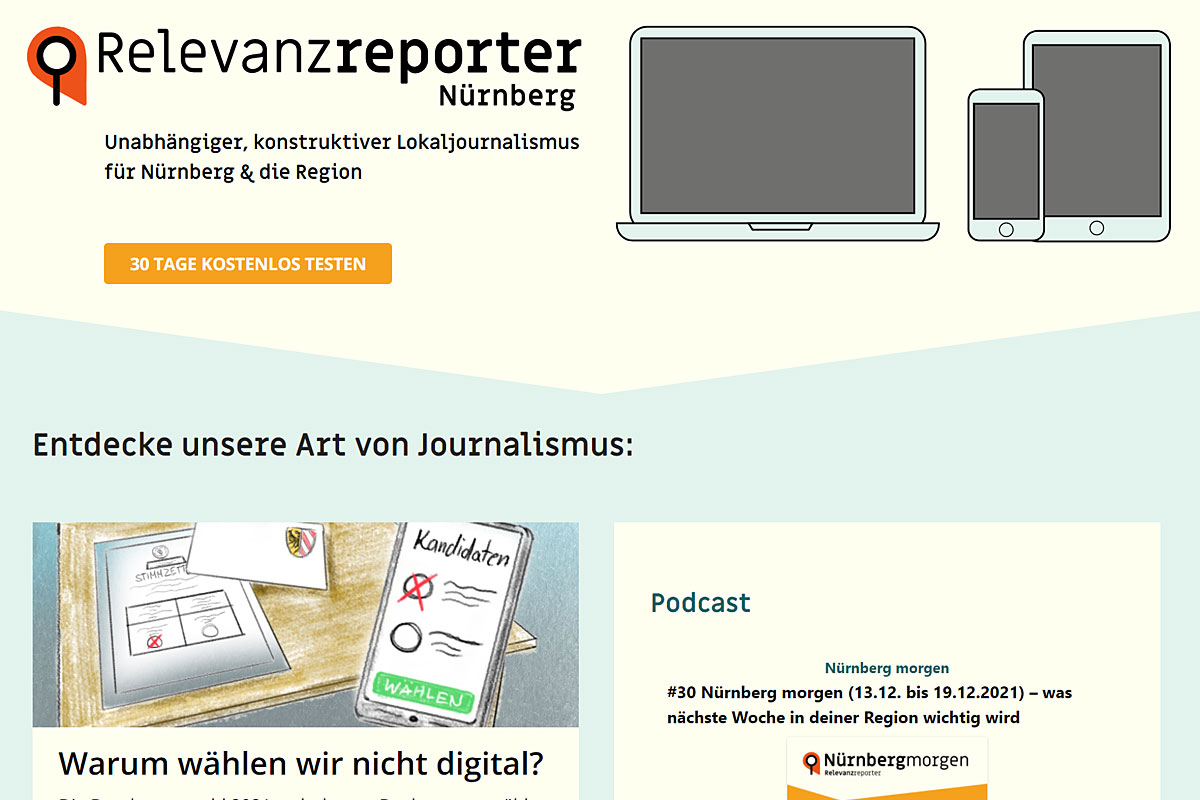 Screenshot des lokalen Angebotes "Relevanzreporter Nürnberg".