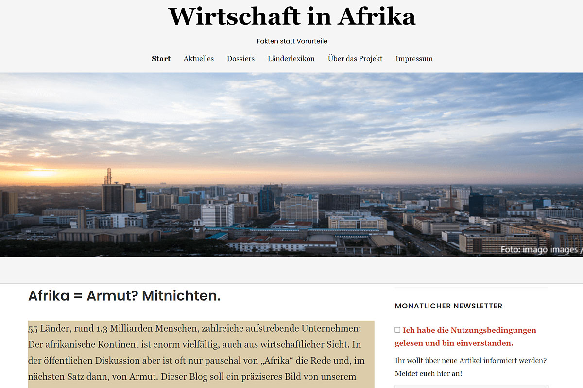 Screenshot des Blogs "Wirtschaft in Afrika".
