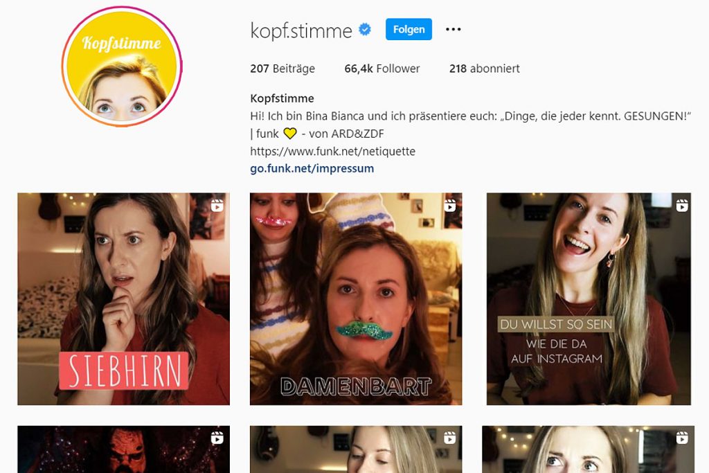 Screenshot des Instagram-Kanals "kopf.stimme".