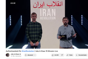 Screenshot der Aktion "Aufmerksamkeit für #IranRevolution-Joko & Klaas 15 Minuten Live"